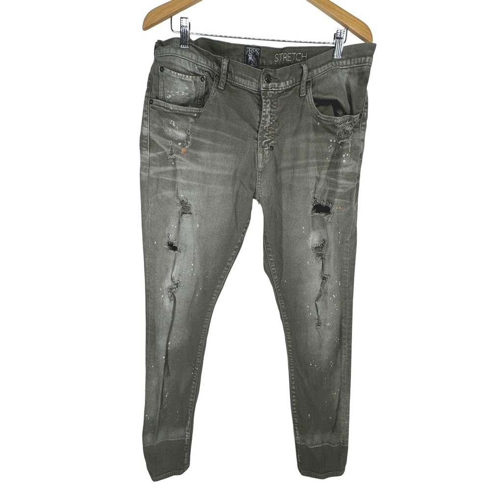 PRPS Goods & Co Mens Windsor Fit Distressed Gray Paint Splatter Slim Jeans 38‎